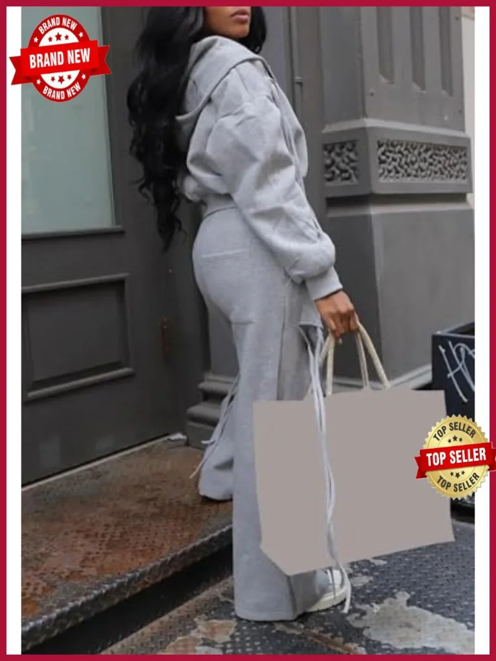 Women 2 Piece Hoodie Sweatsuit Set Ripped Wide Leg Pant Zip Up Lounge Wear
